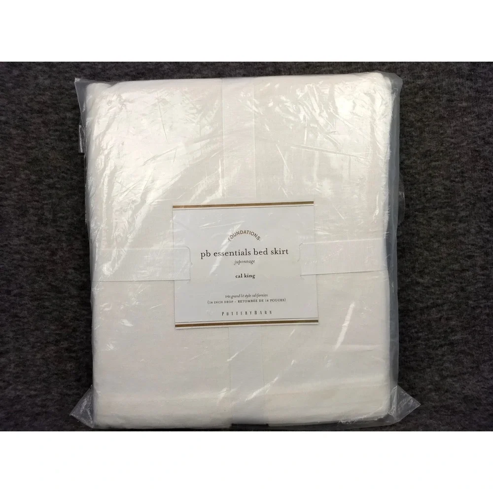 Pottery Barn Essentials Bed Skirt Cal King White Cotton Linen Blend 14